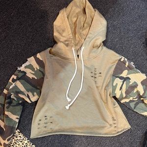 Olive and camo cropped hoodie